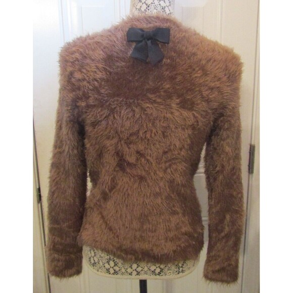 Kate Spade New York Sweater Brown Faux Fur Pullover with Bow Very Soft Sz M - Picture 4 of 7